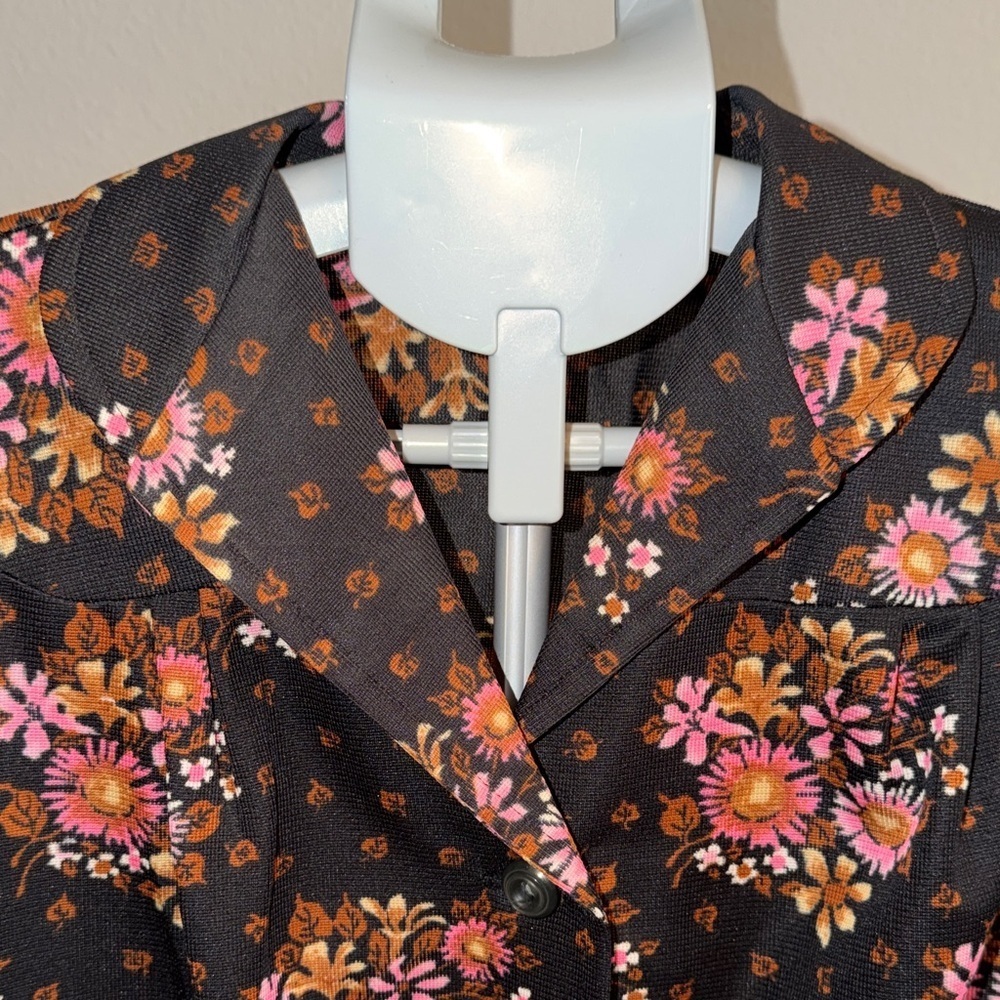 Vintage 60’s-70’s Floral Long Sleeve Dress - Black and Pink - Picture 3 of 8